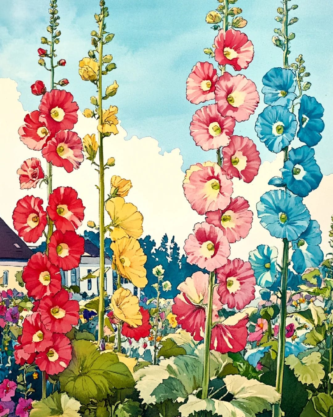 Hollyhock Blossom Series – Paint by Numbers Kits for Adults | DIY Art of Blooming Gardens