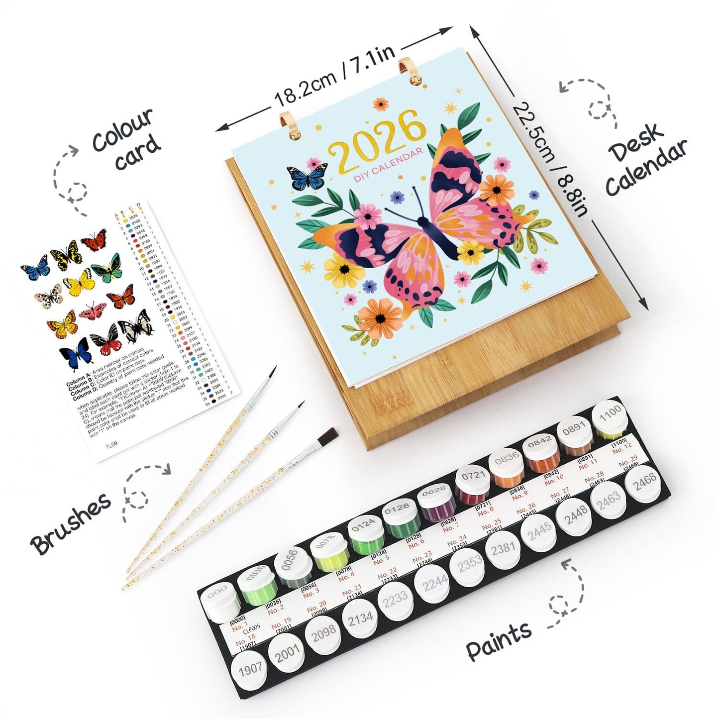 ColourMost™ 2026 Desk Calendar Series – Butterflies /Paint by Numbers(18.2cm x 22.5cm)