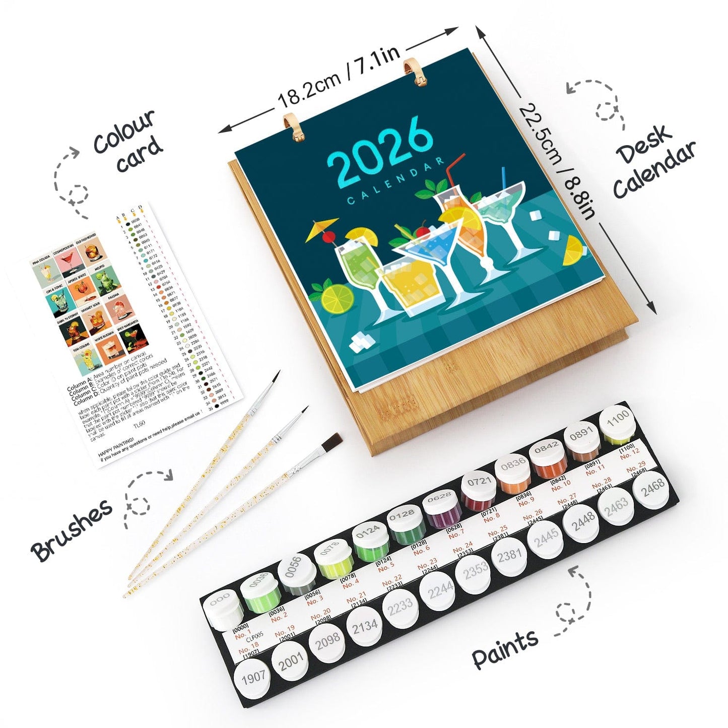 ColourMost™ 2026 Desk Calendar Series – Cocktails /Paint by Numbers(18.2cm x 22.5cm)