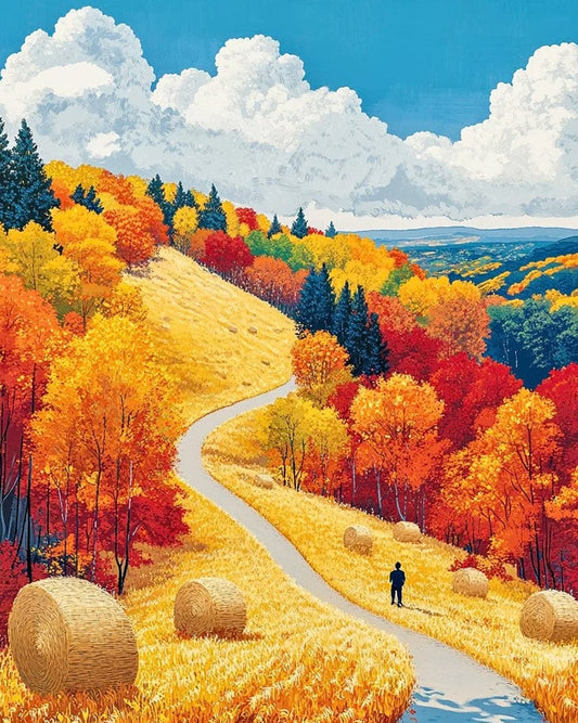 Autumn Pathway – DIY Paint by Numbers Kit for Adults | Seasonal Countryside Delight