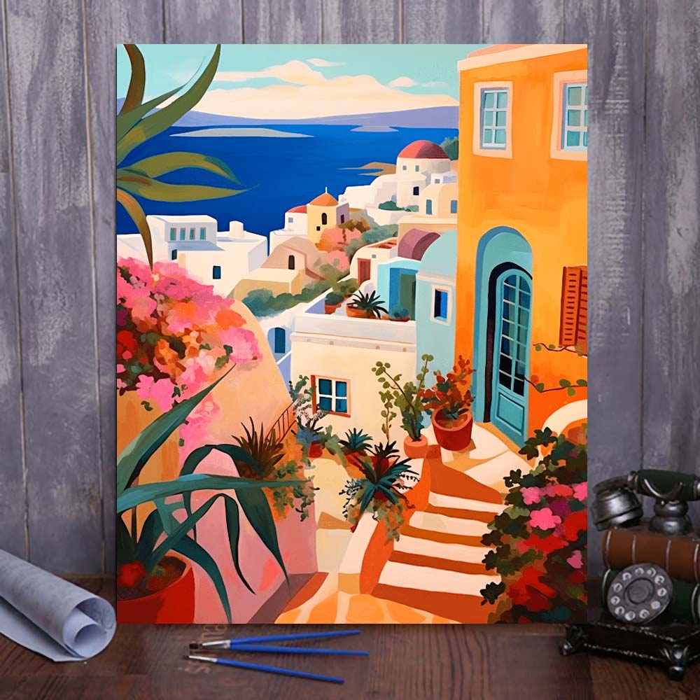 "Santorini, Greece" Series by ColourMost™ #07 - 'Resplendence' | Original Paint by Numbers (16"x20" / 40x50cm) | Also ship to UK, CA, AU, and NZ