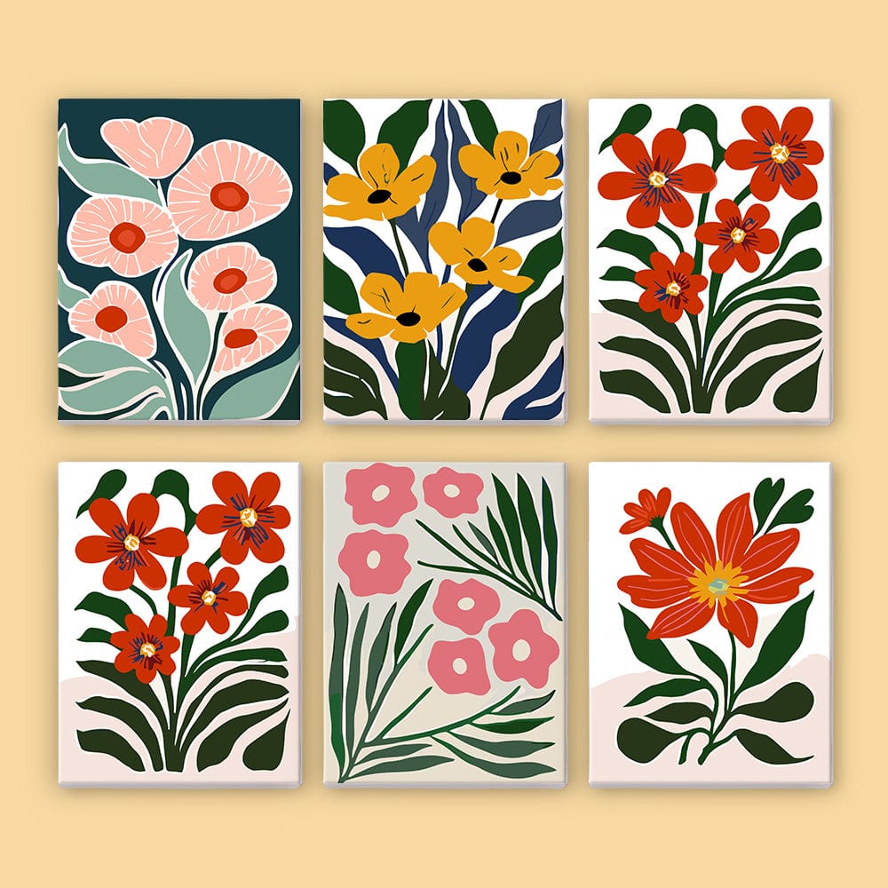 6 Mini Paintings – Botanical Rhythm Set (5.9” x 7.9” / 15 x 20 cm)