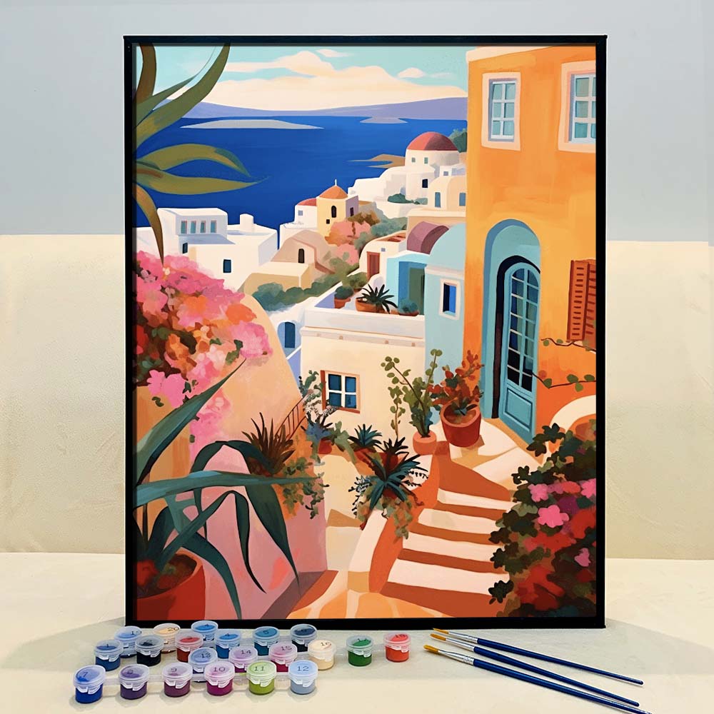 "Santorini, Greece" Series by ColourMost™ #07 - 'Resplendence' | Original Paint by Numbers (16"x20" / 40x50cm) | Also ship to UK, CA, AU, and NZ
