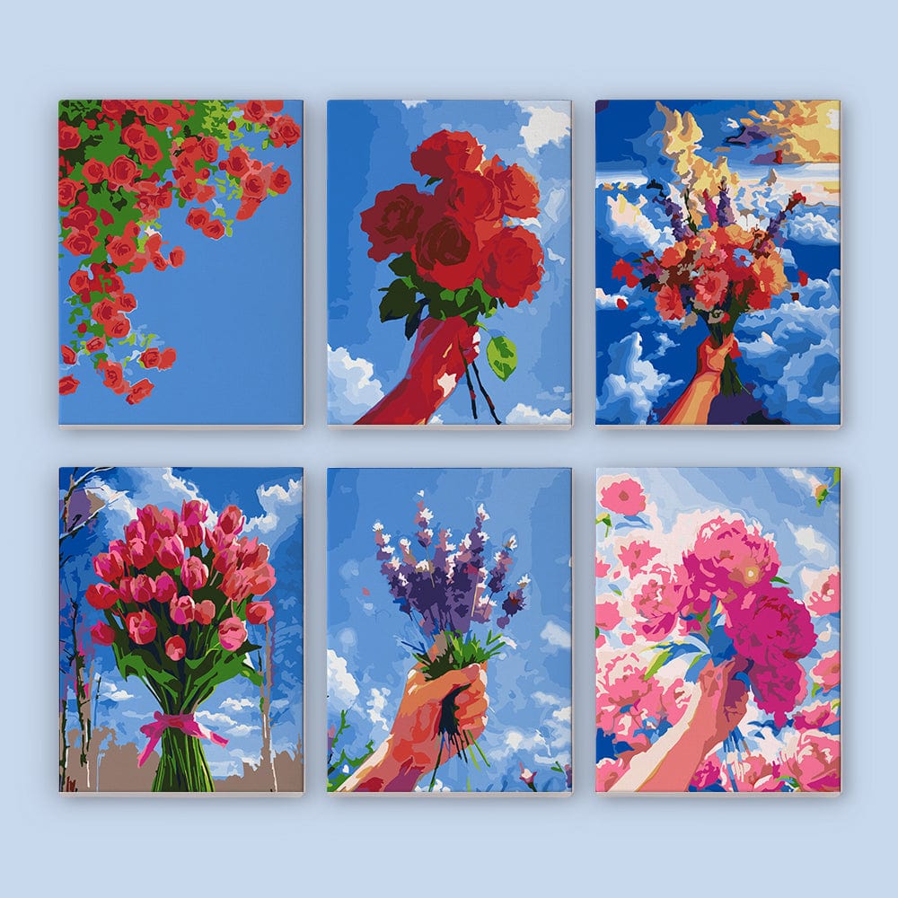 6 Mini Paintings – Flowers to the Sky Set (5.9” x 7.9” / 15 x 20 cm)