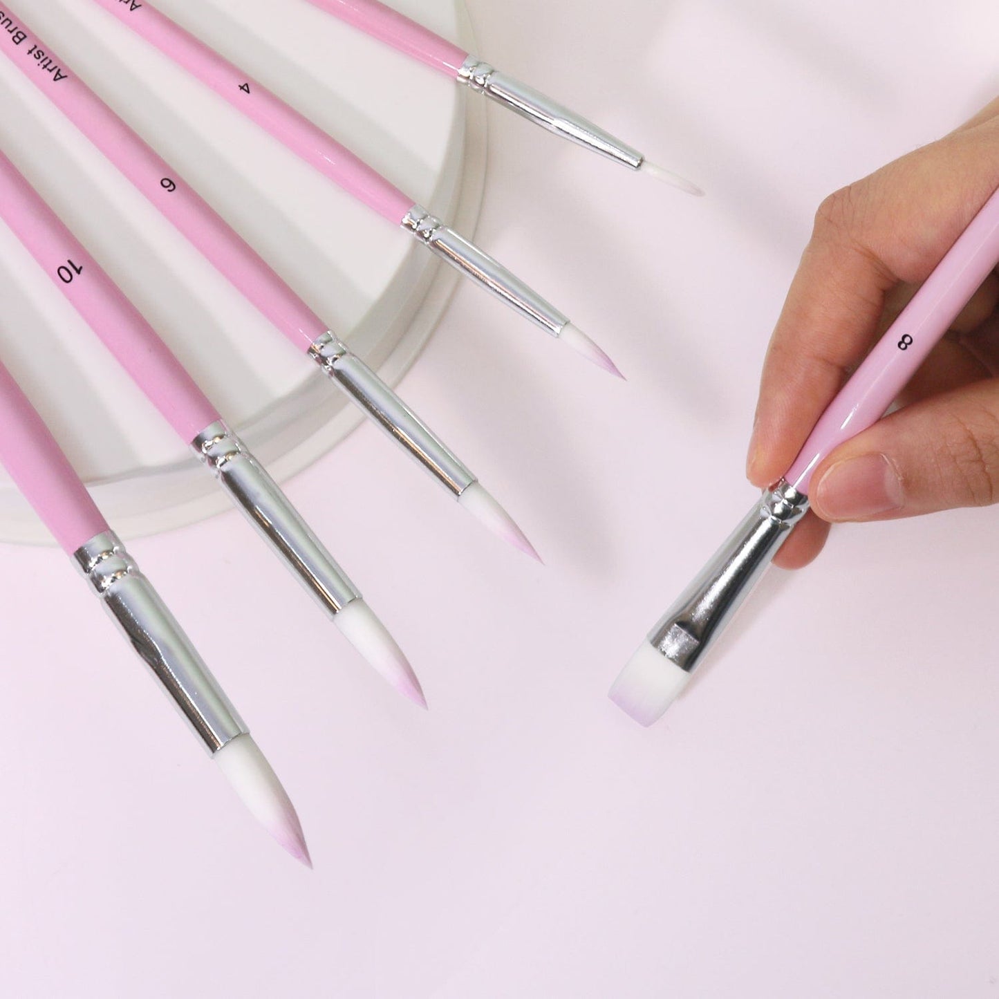 Professional Handmade Nylon Watercolor Brush Set 6pcs for Art Painting - Acrylic, Watercolor, Oil(Pink)