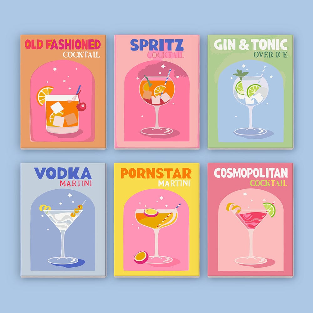 6 Mini Paintings - Colorful Cocktail Set (5.9“ x 7.9" / 15 x 20 cm)