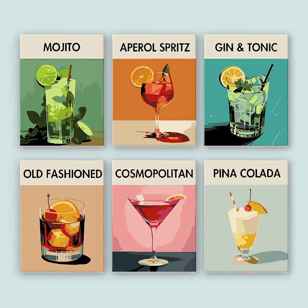 6 Mini Paintings - Cocktail Deluxe Set (5.9“ x 7.9" / 15 x 20 cm)