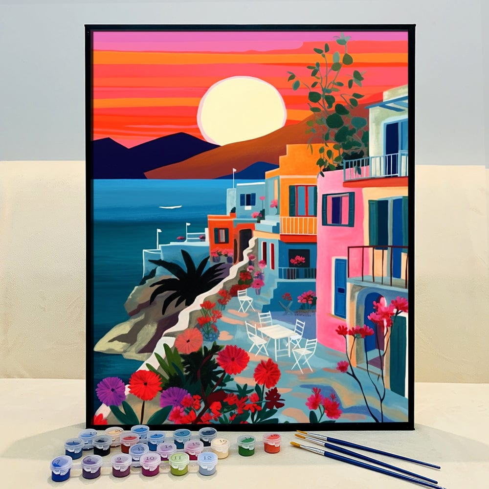 "Santorini, Greece" Series by ColourMost™ #01 - 'Elysian' | Original Paint by Numbers (16"x20" / 40x50cm) | Also ship to UK, CA, AU, and NZ