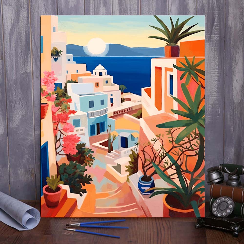 "Santorini, Greece" Series by ColourMost™ #08 - 'Luminara' | Original Paint by Numbers (16"x20" / 40x50cm) | Also ship to UK, CA, AU, and NZ