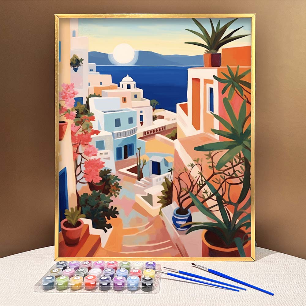 "Santorini, Greece" Series by ColourMost™ #08 - 'Luminara' | Original Paint by Numbers (16"x20" / 40x50cm) | Also ship to UK, CA, AU, and NZ