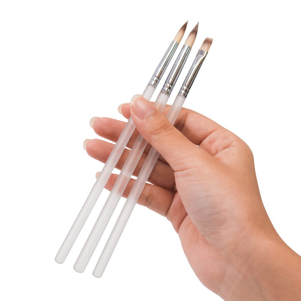 Professional Handmade 3-Pcs Paint Brush Set, Artist Paint Brushes, White Synthetic Nylon Tips