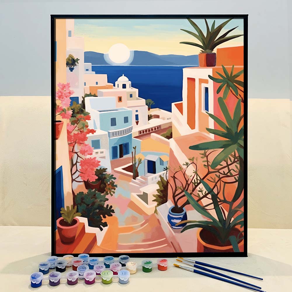 "Santorini, Greece" Series by ColourMost™ #08 - 'Luminara' | Original Paint by Numbers (16"x20" / 40x50cm) | Also ship to UK, CA, AU, and NZ