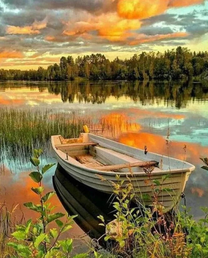 Sunset Stillness – Paint by Numbers Kit for Adults | Tranquil Boat Scene DIY Art