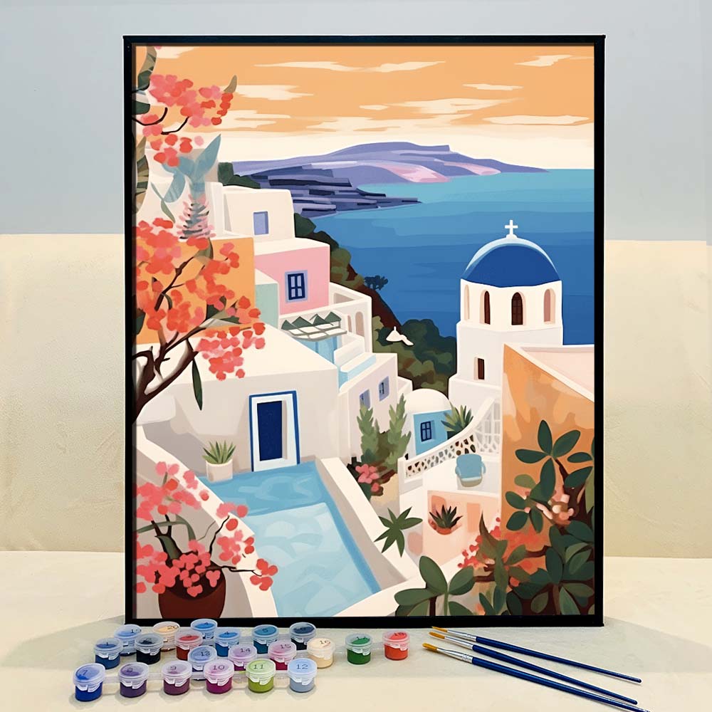 "Santorini, Greece" Series by ColourMost™ #09 - 'Aurelia' | Original Paint by Numbers (16"x20" / 40x50cm) | Also ship to UK, CA, AU, and NZ
