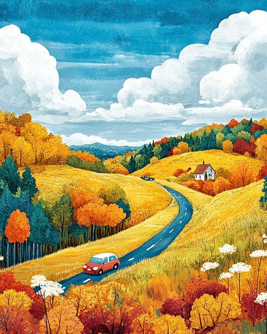 Rolling Hills Drive – DIY Paint by Numbers Kit for Adults | Cozy Countryside Charm
