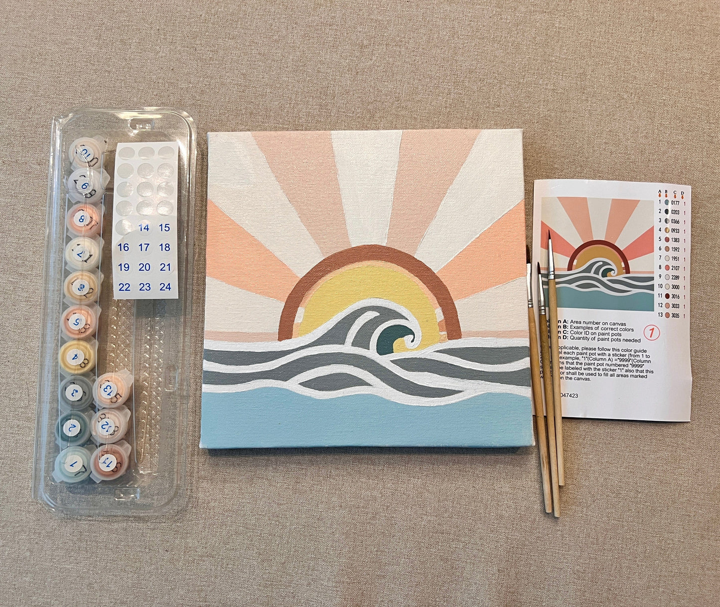 ColourMost™ Mini Paint by Numbers Series #06: 'Sunset Waves' (8"x8" / 20x20cm)