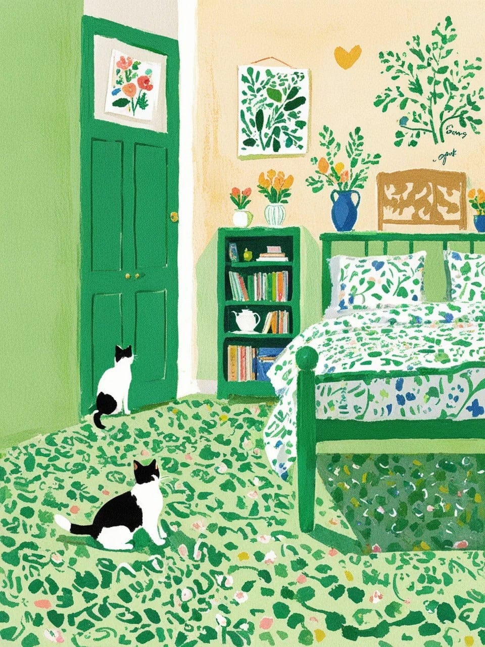 Green Room with Cats – Paint by Numbers Kit for Adults | Cozy Home Art & Relaxation