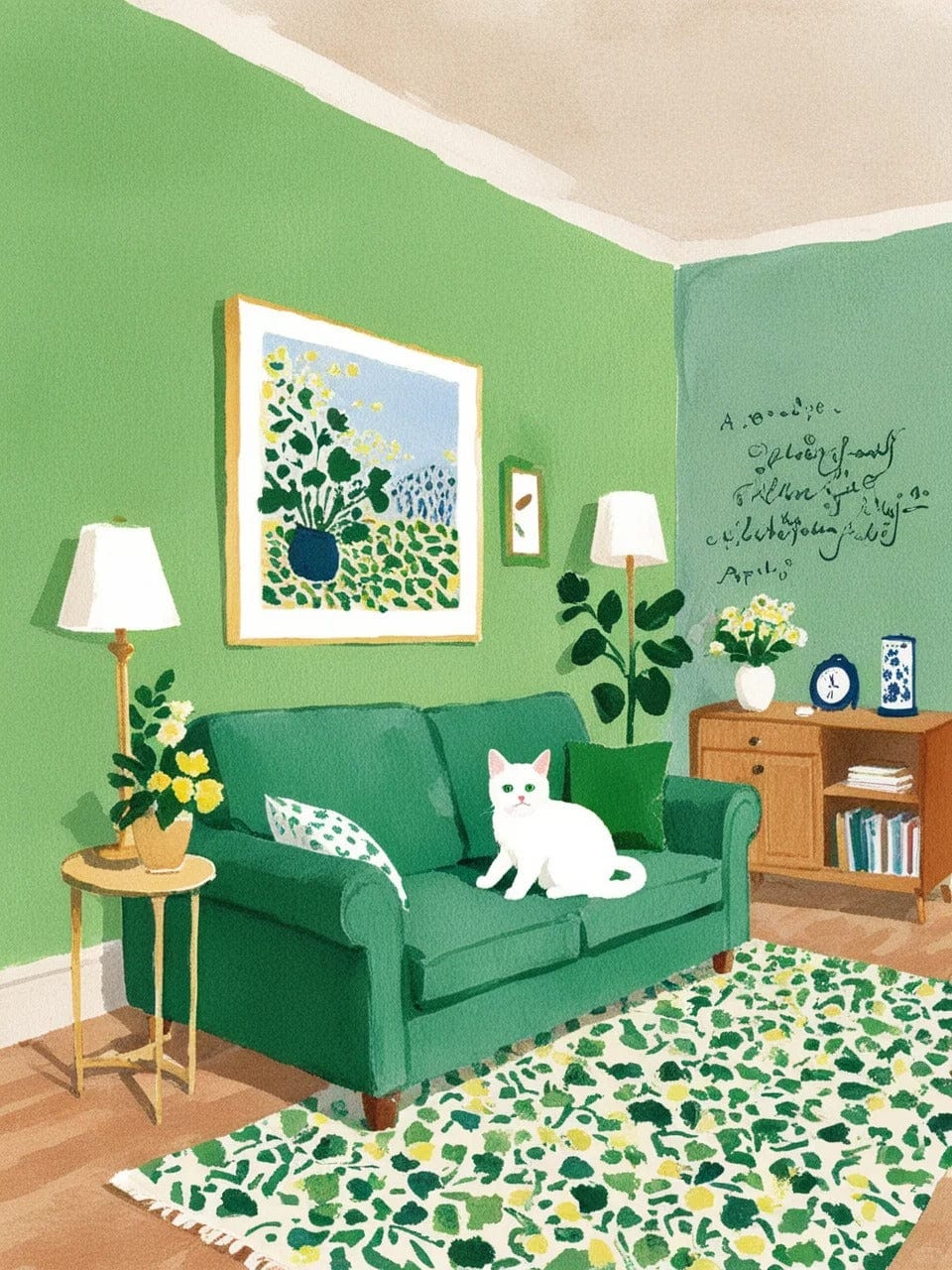 Green Room with Cats – Paint by Numbers Kit for Adults | Cozy Home Art & Relaxation