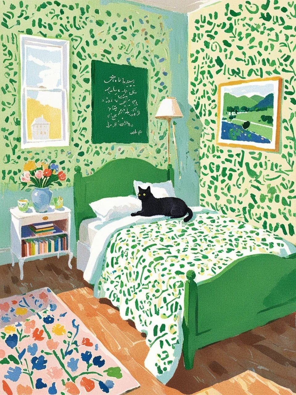 Green Room with Cats – Paint by Numbers Kit for Adults | Cozy Home Art & Relaxation