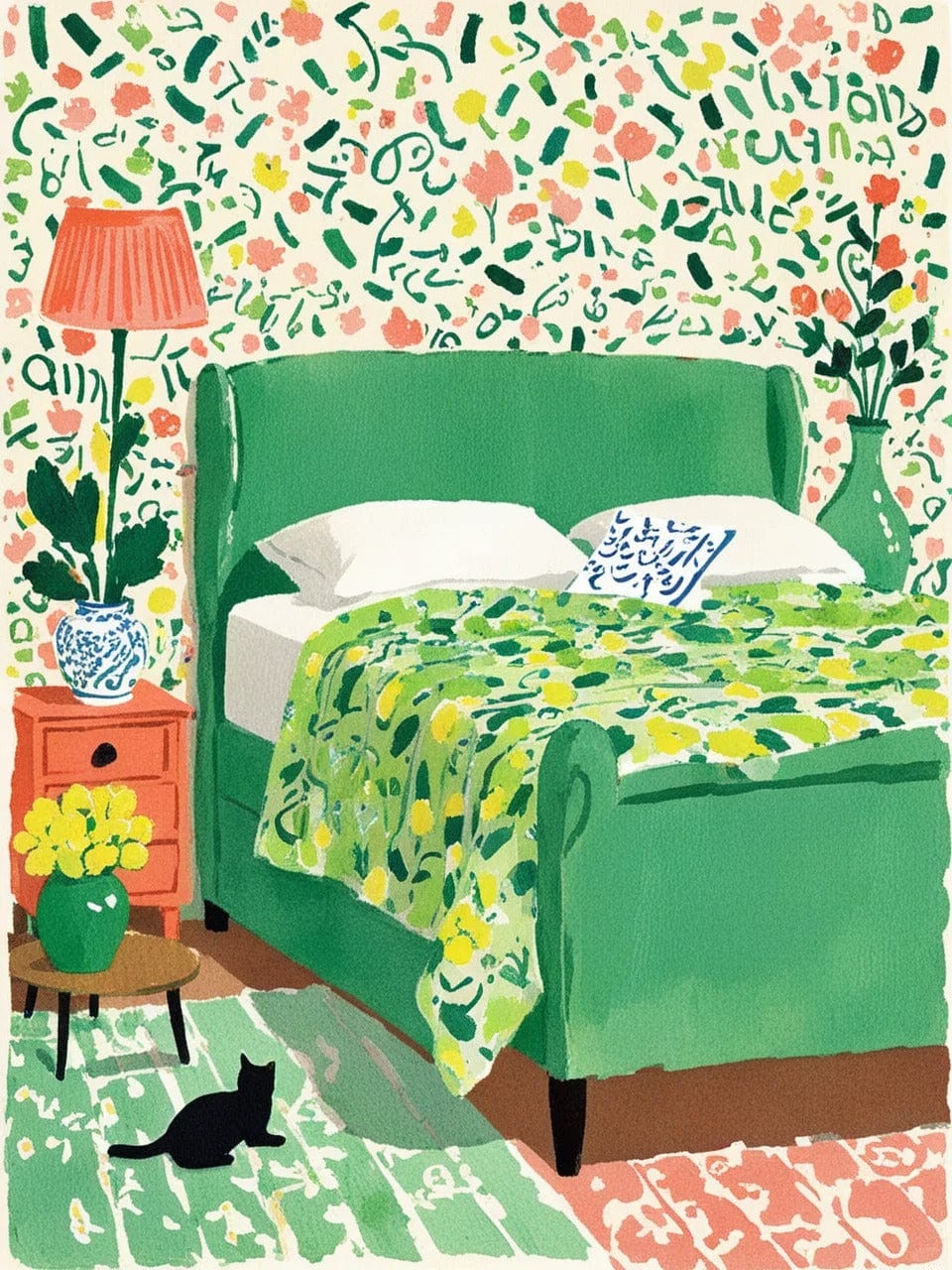 Green Room with Cats – Paint by Numbers Kit for Adults | Cozy Home Art & Relaxation