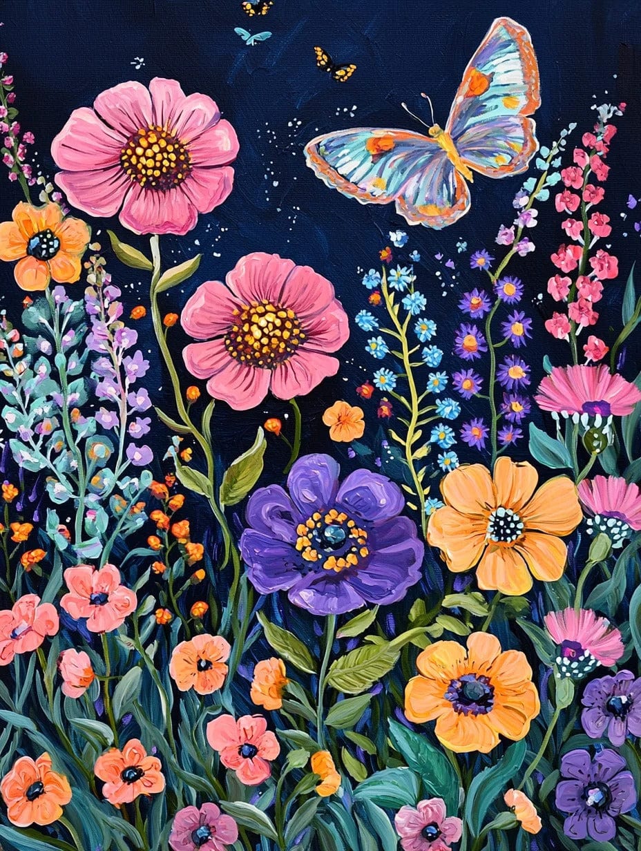 Midnight Garden – Paint by Numbers Kit for Adults | Colorful Floral DIY Canvas