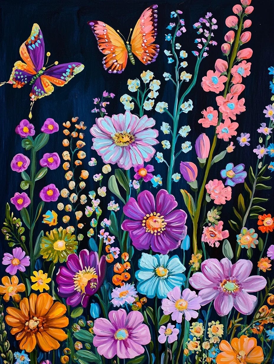 Midnight Garden – Paint by Numbers Kit for Adults | Colorful Floral DIY Canvas