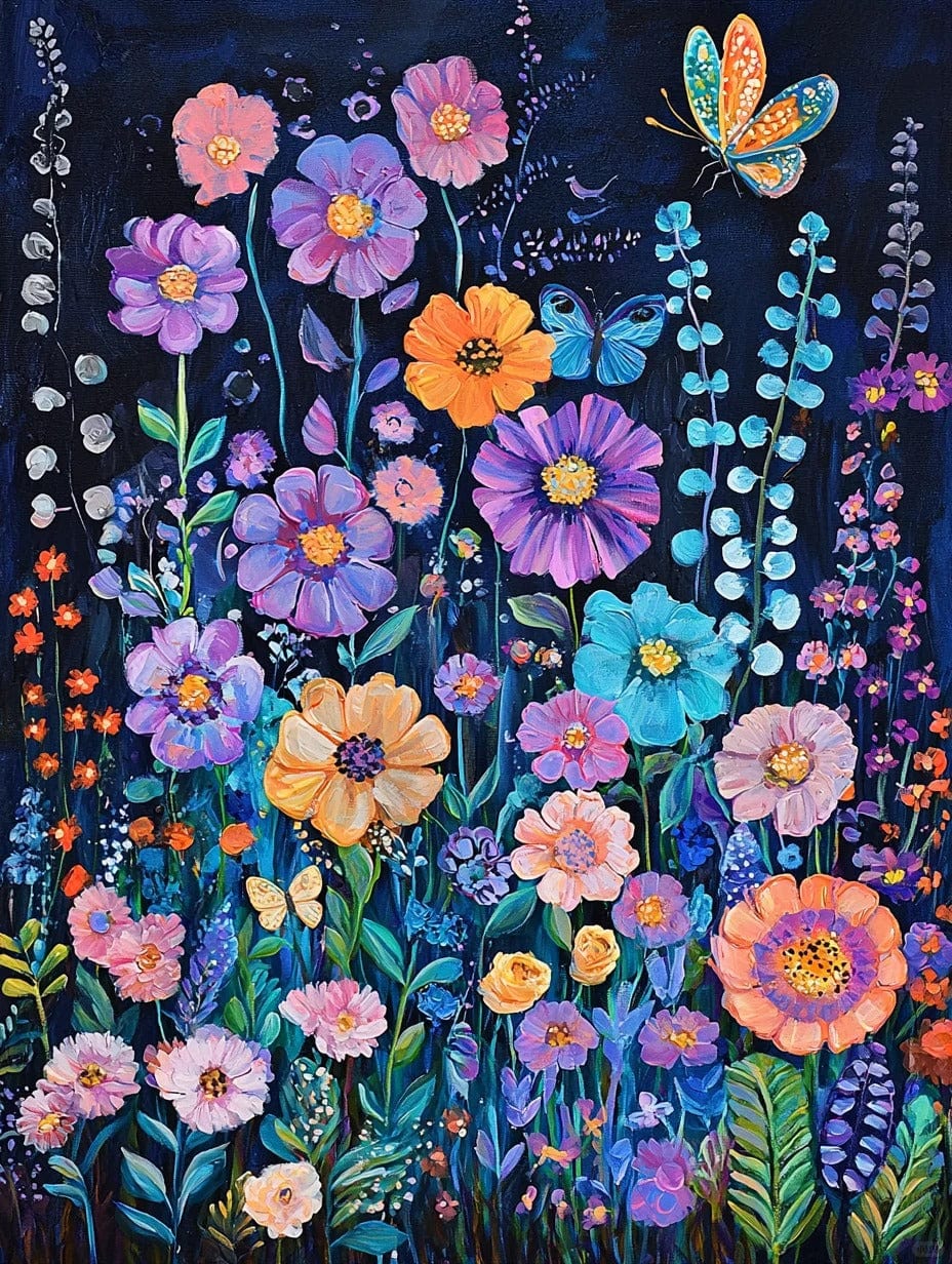Midnight Garden – Paint by Numbers Kit for Adults | Colorful Floral DIY Canvas