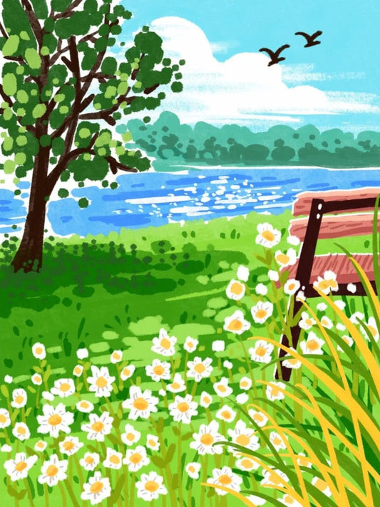 Spring Bench – Paint by Numbers Kit for Adults | Calm Lakeview DIY for Rest & Renewal