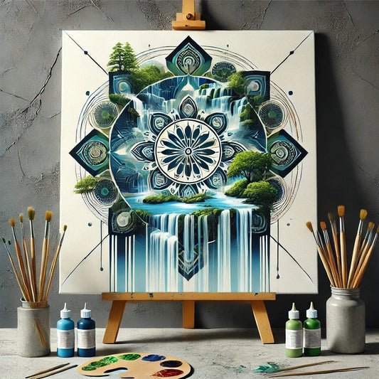 "Serenity Mandalas" Series - Waterfall P28#05 | Original 🎨 Paint by Numbers | 💎 Diamond Painting (16"x16" / 40x40cm)
