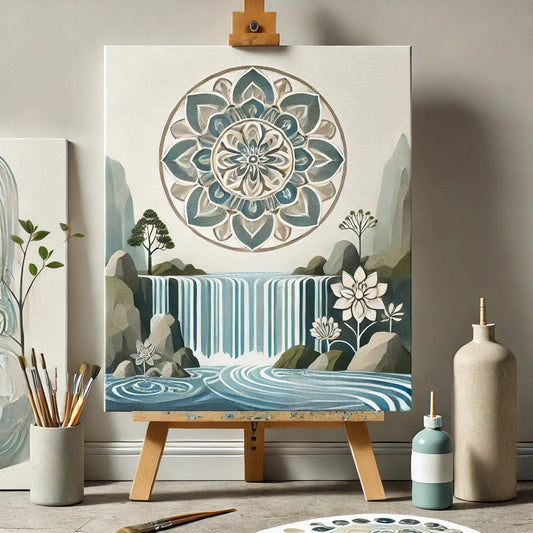 "Serenity Mandalas" Series - Waterfall P28#08 | Original 🎨 Paint by Numbers | 💎 Diamond Painting (16"x20" / 40x50cm)