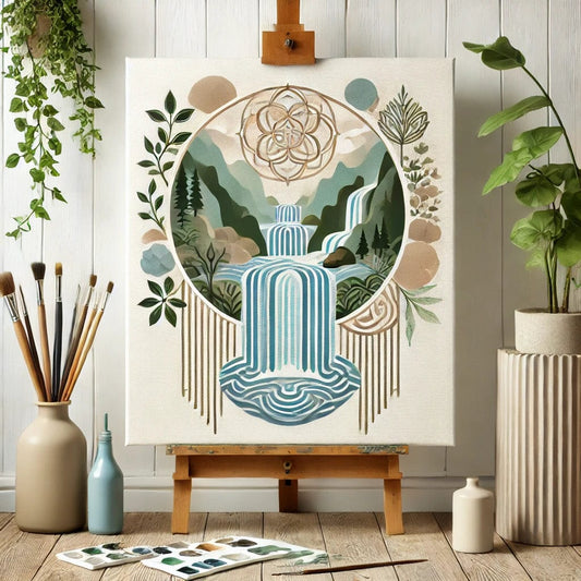 "Serenity Mandalas" Series - Waterfall P28#09 | Original ๐จ Paint by Numbers | ๐ Diamond Painting (16"x20" / 40x50cm)