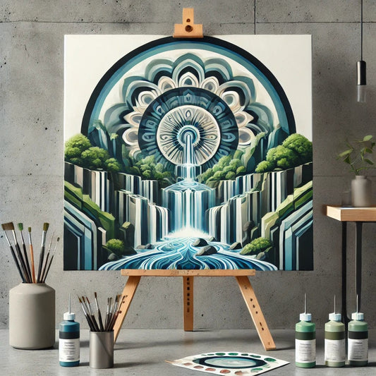 "Serenity Mandalas" Series - Waterfall P28#10 | Original 🎨 Paint by Numbers | 💎 Diamond Painting (16"x16" / 40x40cm)