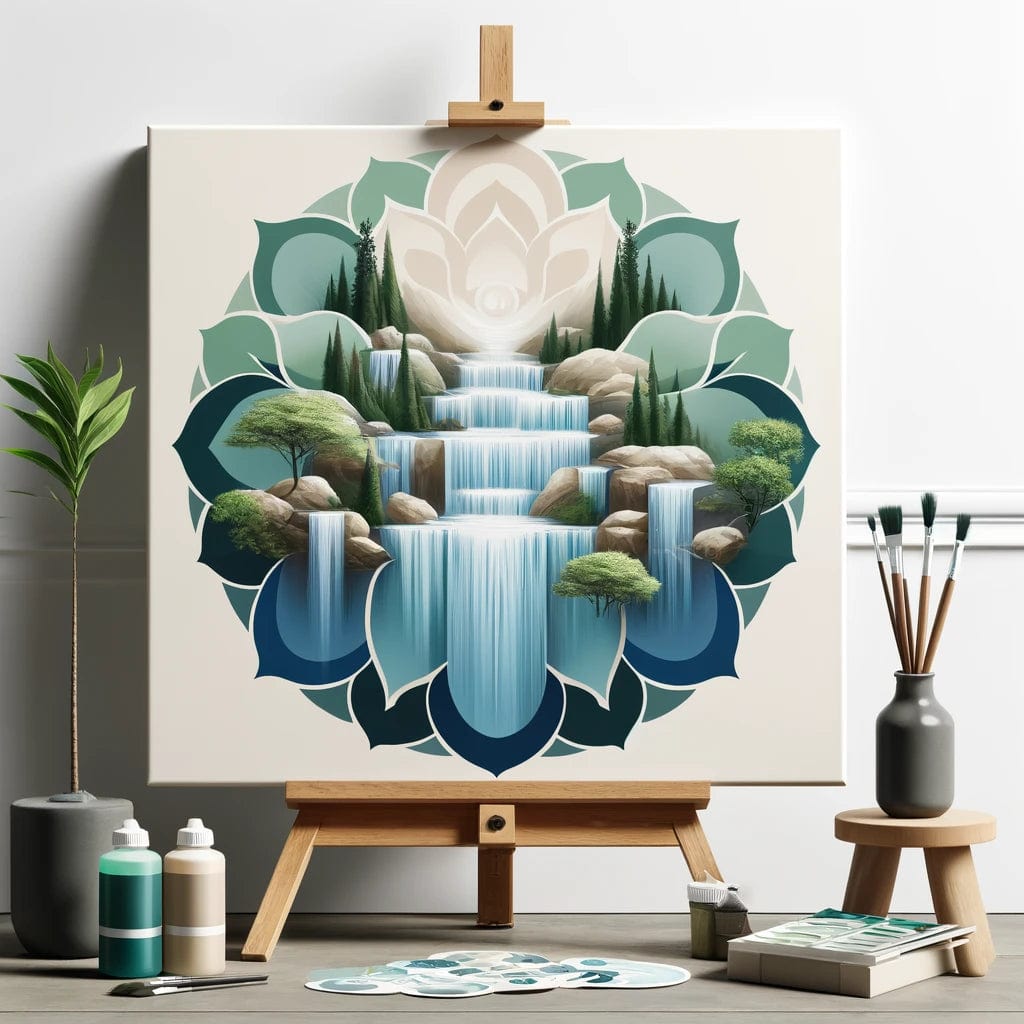 "Serenity Mandalas" Series - Waterfall P28#14 | Original 🎨 Paint by Numbers | 💎 Diamond Painting (16"x16" / 40x40cm)