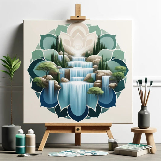 "Serenity Mandalas" Series - Waterfall P28#14 | Original 🎨 Paint by Numbers | 💎 Diamond Painting (16"x16" / 40x40cm)