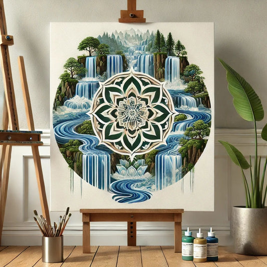 "Serenity Mandalas" Series - Waterfall P28#19 | Original 🎨 Paint by Numbers | 💎 Diamond Painting (16"x20" / 40x50cm)