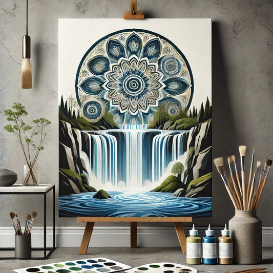 "Serenity Mandalas" Series - Waterfall P28#21 | Original ๐จ Paint by Numbers | ๐ Diamond Painting (16"x20" / 40x50cm)