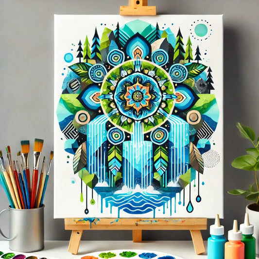 "Serenity Mandalas" Series - Waterfall P28#25 | Original 🎨 Paint by Numbers | 💎 Diamond Painting (16"x20" / 40x50cm)