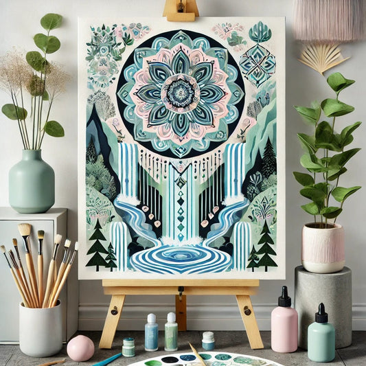 "Serenity Mandalas" Series - Waterfall P28#28 | Original ๐จ Paint by Numbers | ๐ Diamond Painting (16"x20" / 40x50cm)