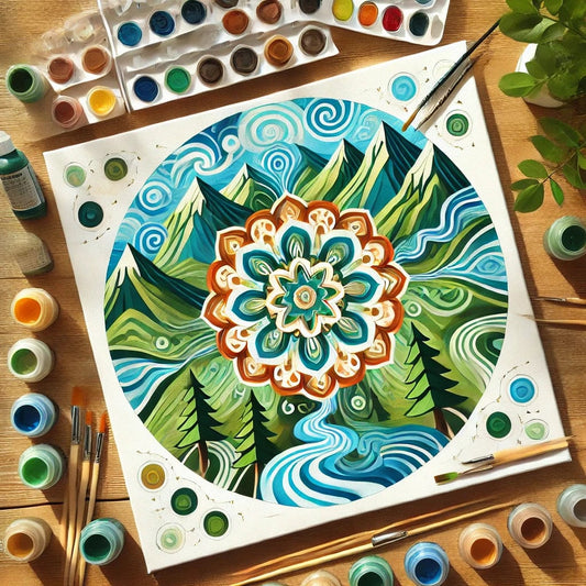 "Serenity Mandalas" Series - Mountain P5#07 | Original 🎨 Paint by Numbers | 💎 Diamond Painting (16"x16" / 40x40cm)
