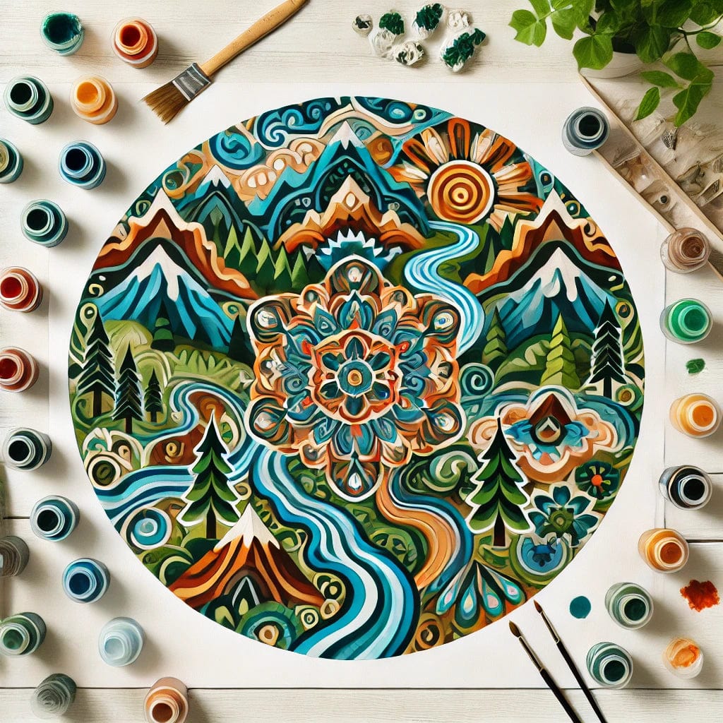 "Serenity Mandalas" Series - Mountain P5#09 | Original 🎨 Paint by Numbers | 💎 Diamond Painting (diameter 16" / 40cm)