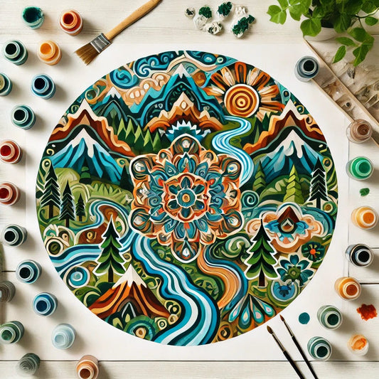 "Serenity Mandalas" Series - Mountain P5#09 | Original 🎨 Paint by Numbers | 💎 Diamond Painting (diameter 16" / 40cm)