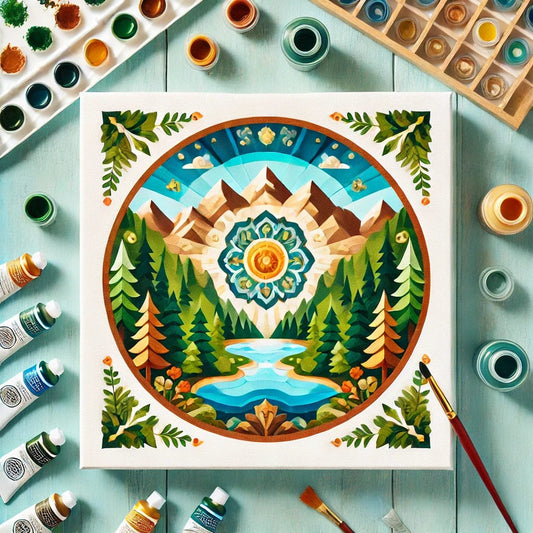"Serenity Mandalas" Series - Mountain P5#17 | Original 🎨 Paint by Numbers | 💎 Diamond Painting (16"x16" / 40x40cm)