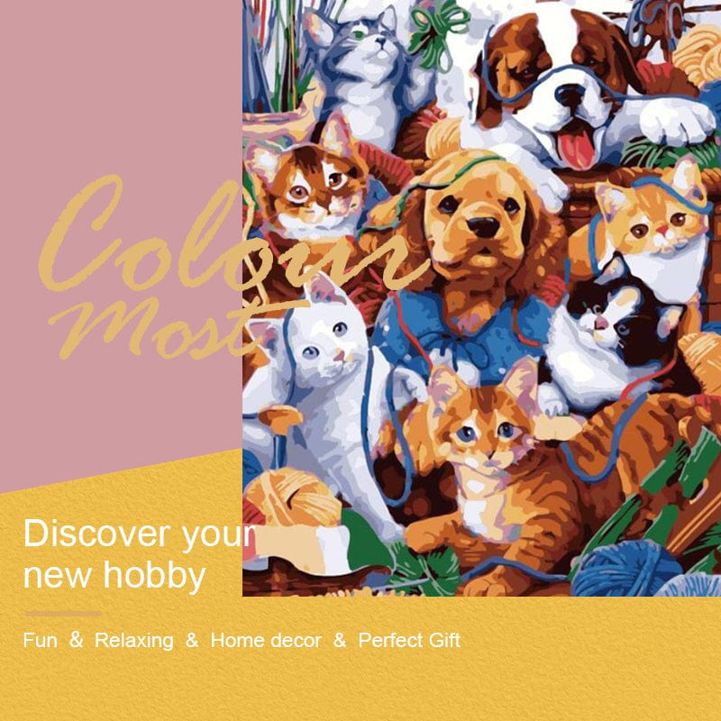 DIY Painting By Numbers - Dogs And Cats (16"x20" / 40x50cm)