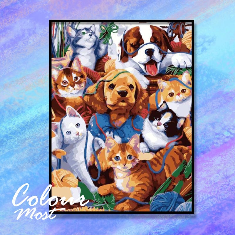 DIY Painting By Numbers - Dogs And Cats (16"x20" / 40x50cm)