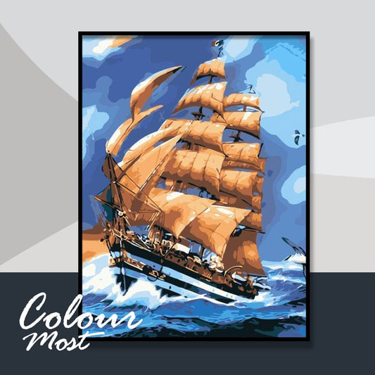 DIY Painting By Numbers - Boat and Seagull (16"x20" / 40x50cm)