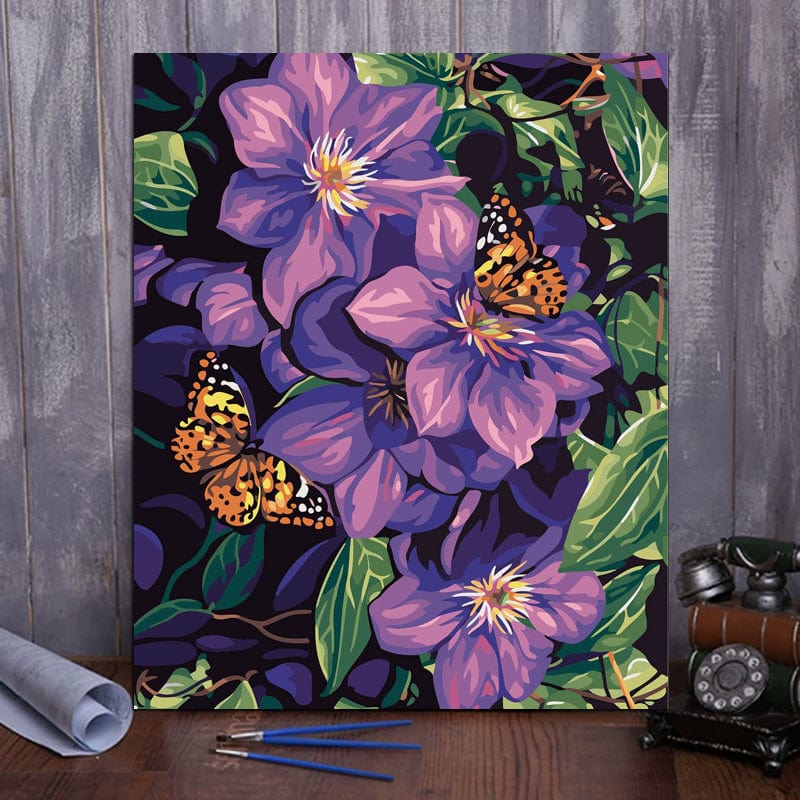 ColourMost™ DIY Painting By Numbers - 'Purple Flowers & Butterflies' (16"x20")
