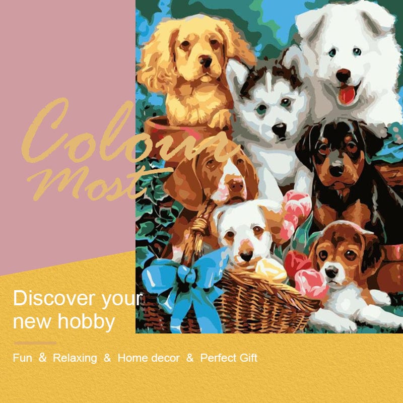 DIY Painting By Numbers - Puppies(16"x20" / 40x50cm)