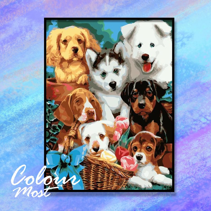 DIY Painting By Numbers - Puppies(16"x20" / 40x50cm)