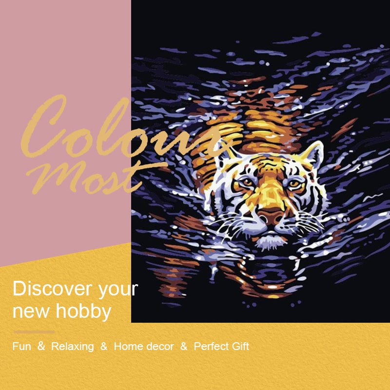 DIY Painting By Numbers - Tiger In Water(16"x20" / 40x50cm)