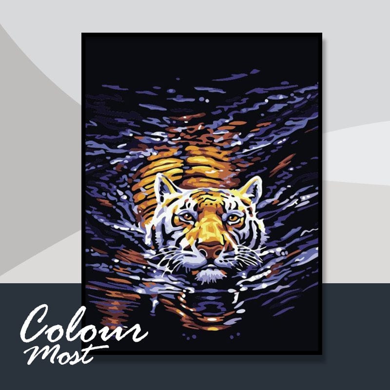 DIY Painting By Numbers - Tiger In Water(16"x20" / 40x50cm)